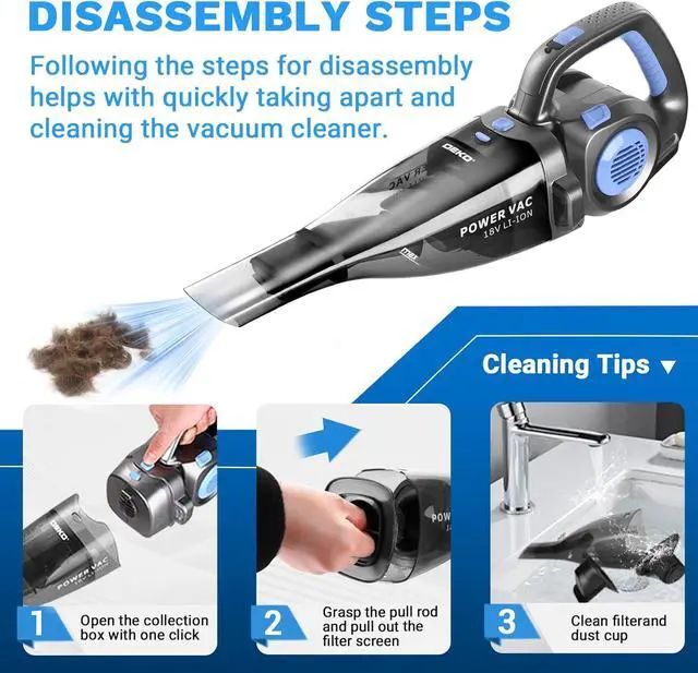 Alt view image 3 of 7 - DEKOPRO 22V Upgraded Handheld Vacuum  Cordless & Rechargeable Car Vacuum Cleaner with LED Light, Strong Suction Mini Vacuum for Pet Hair & Dust, Includes Multi Nozzles for Wet/Dry Cleaning