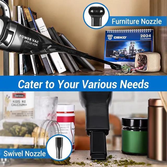 Alt view image 5 of 7 - DEKOPRO 22V Upgraded Handheld Vacuum  Cordless & Rechargeable Car Vacuum Cleaner with LED Light, Strong Suction Mini Vacuum for Pet Hair & Dust, Includes Multi Nozzles for Wet/Dry Cleaning