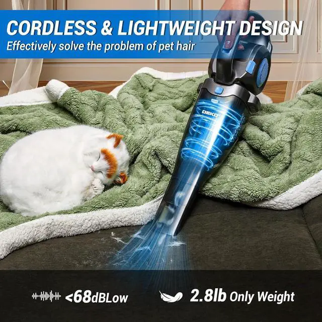 Alt view image 7 of 7 - DEKOPRO 22V Upgraded Handheld Vacuum  Cordless & Rechargeable Car Vacuum Cleaner with LED Light, Strong Suction Mini Vacuum for Pet Hair & Dust, Includes Multi Nozzles for Wet/Dry Cleaning