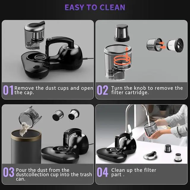 Alt view image 6 of 7 - Mattress Vacuum Cleaner, Handheld UV Bed Vacuum Cleaner 16KPa & 12800 Vibrations Per/Min Upgraded Effectively Clean Up Bed, Pillows, Cloth Sofas, Carpets and Ther Fabric Surfaces