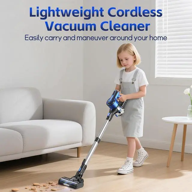 Alt view image 5 of 7 - Cordless Vacuum Cleaner for Home, 45Kpa Lightweight Stick Vacuum with Powerful Suction, Rechargeable Battery Up to 50mins, Handheld Vacuum Cleaners for Carpets, Pet HairHardwood Floors - Blue