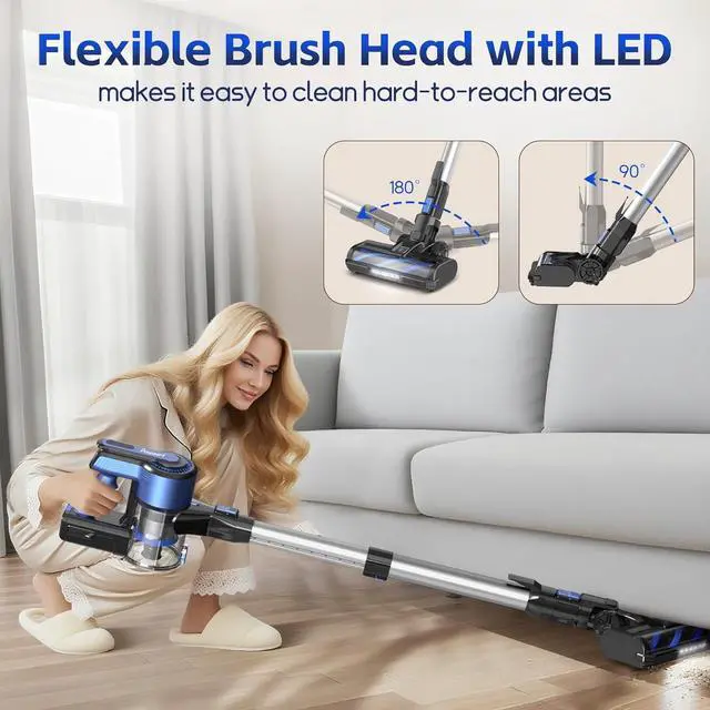 Alt view image 4 of 7 - Cordless Vacuum Cleaner for Home, 45Kpa Lightweight Stick Vacuum with Powerful Suction, Rechargeable Battery Up to 50mins, Handheld Vacuum Cleaners for Carpets, Pet HairHardwood Floors - Blue