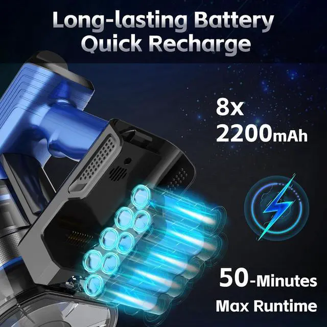 Alt view image 6 of 7 - Cordless Vacuum Cleaner for Home, 45Kpa Lightweight Stick Vacuum with Powerful Suction, Rechargeable Battery Up to 50mins, Handheld Vacuum Cleaners for Carpets, Pet HairHardwood Floors - Blue