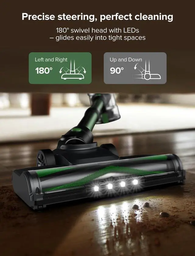 Alt view image 7 of 7 - Vexilar Cordless Vacuum Cleaner, 550W/45Kpa Vacuum Cleaners for Home, Stick Vacuum with Brushless Motor, 45Mins Runtime, Touch Screen, Self-Standing, Lightweight Handheld Vacuum for Pet Hair(Green)