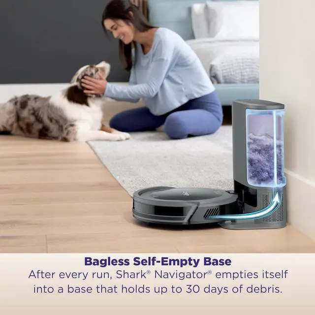 Alt view image 5 of 7 - Shark Navigator Robot Vacuum and Self-Empty Base with Bagless 60-Day Capacity Self-Empty Base, SmartPath Navigation, Powerful Pet Hair Pickup, Anti-Hair Wrap, For Carpets & Hard Floors, Grey, RV2120AE
