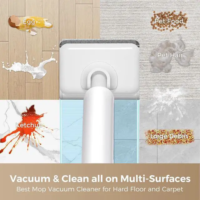 Alt view image 2 of 7 - Smart Wet Dry Vacuum Cleaner,Cordless Vacuum Mop Combo with Edge Cleaning,All-in-One Floor Cleaner for Hard Floors,Self-Cleaning,35mins Runtime,LED Display,Voice Prompts