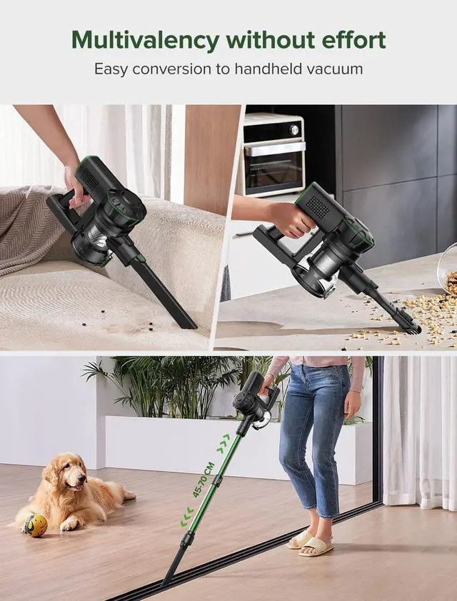 Alt view image 4 of 7 - Vexilar Cordless Vacuum Cleaner, 550W/45Kpa Vacuum Cleaners for Home, Stick Vacuum with Brushless Motor, 45Mins Runtime, Touch Screen, Self-Standing, Lightweight Handheld Vacuum for Pet Hair(Green)