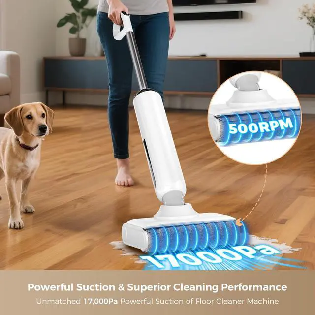 Alt view image 3 of 7 - Smart Wet Dry Vacuum Cleaner,Cordless Vacuum Mop Combo with Edge Cleaning,All-in-One Floor Cleaner for Hard Floors,Self-Cleaning,35mins Runtime,LED Display,Voice Prompts