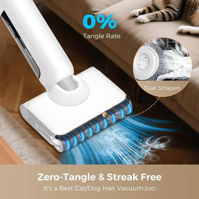 Alt view image 4 of 7 - Smart Wet Dry Vacuum Cleaner,Cordless Vacuum Mop Combo with Edge Cleaning,All-in-One Floor Cleaner for Hard Floors,Self-Cleaning,35mins Runtime,LED Display,Voice Prompts