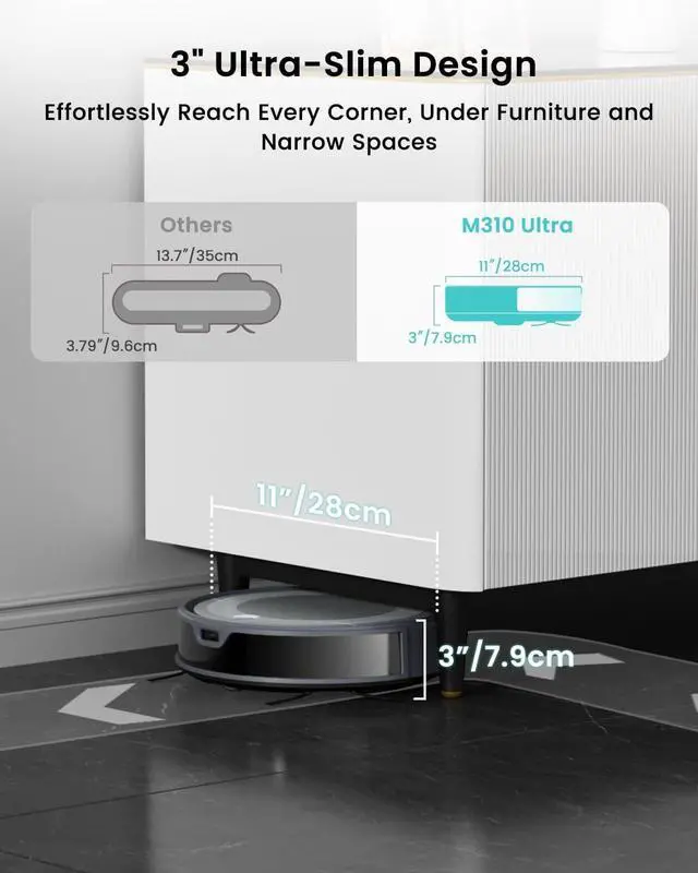 Alt view image 6 of 7 - Lefant M310 Ultra Robot Vacuum and Mop, 6000Pa Suction-Slim Robotic Cleaner with ToF LiDAR Navigation, Accurate Obstacle Avoidance, WiFi/App/Alexa Control, 170min Runtime, for Pet Hair and Home
