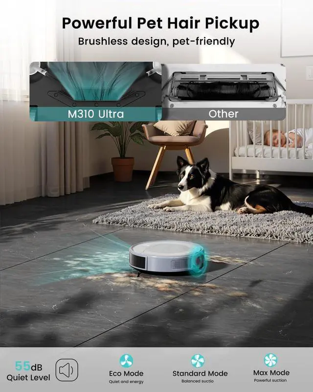 Alt view image 7 of 7 - Lefant M310 Ultra Robot Vacuum and Mop, 6000Pa Suction-Slim Robotic Cleaner with ToF LiDAR Navigation, Accurate Obstacle Avoidance, WiFi/App/Alexa Control, 170min Runtime, for Pet Hair and Home