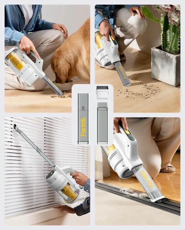 Alt view image 5 of 6 - Fanttik Cruise V9 Car Vacuum Cleaner Suction Power with 15000Pa Handheld Vacuum Cordless with Extension Tube & LED Display & Light, Cordless Portable Mini for Home Car Cleaning, White