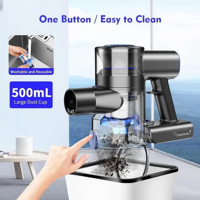 Alt view image 5 of 7 - Cordless Vacuum Cleaner, 80000 RPM High-Speed Brushless Motor Powerful Vacuum Cleaners for Home, Up to 40 Mins Runtime, Stick Vacuum with 4* LED & Rechargeable 2600 mAh Battery