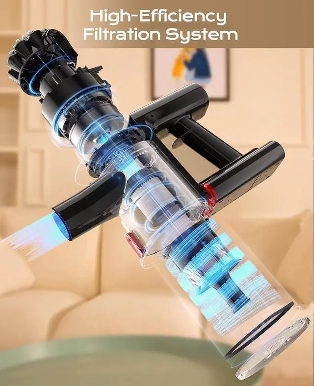 Alt view image 6 of 7 - Cordless Vacuum Cleaner, 45Mins Powerful Vacuum Cleaners for Home, Lightweight Stick Vacuum Cordless with Advanced Green Light Tech, Rechargeable Battery Vacuum for Carpet,Pet Hair,Hardwood Floor
