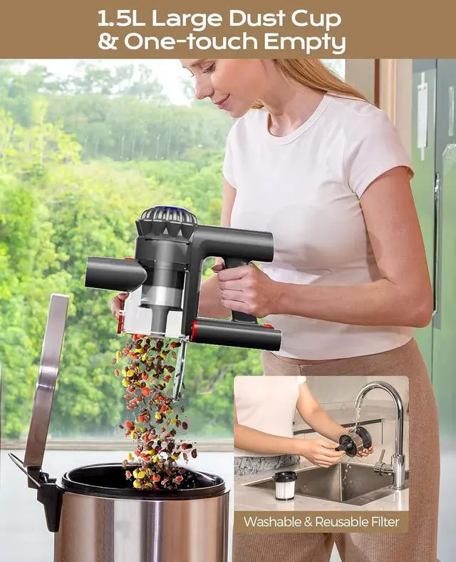 Alt view image 7 of 7 - Cordless Vacuum Cleaner, 45Mins Powerful Vacuum Cleaners for Home, Lightweight Stick Vacuum Cordless with Advanced Green Light Tech, Rechargeable Battery Vacuum for Carpet,Pet Hair,Hardwood Floor