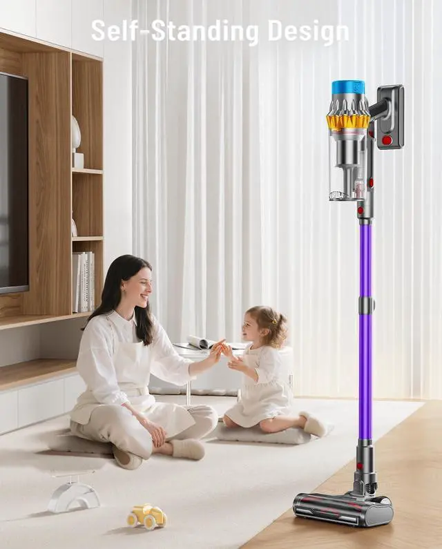 Alt view image 4 of 7 - Cordless Vacuum Cleaner, 600W 50KPA 70Min Powerful Vacuum Cleaners for Home, Self-Standing Stick Vacuum Cordless Rechargeable/ Anti-Tangle/OLED Screen/1.8L Cup for Home Pet Hair/Carpet/Hardwood Floor