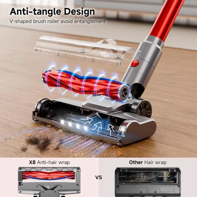 Alt view image 5 of 7 - Cordless Vacuum Cleaner for Home, Powerful Stick Vacuum Cleaner with Rechargeable Battery, 6 in 1 Lightweight Handheld Vacuum, 45 Mins Runtime Cordless Vacuum for Hardfloor & Carpets Pet Hair,red