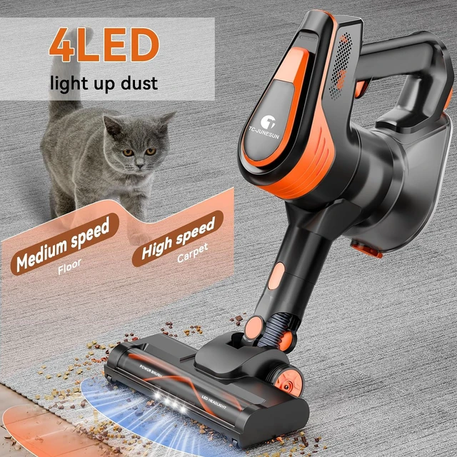 Alt view image 3 of 7 - TC-JUNESUN 23Ft Vacuum Cleaner for Home, 600W Corded Stick Vacuum with 20Kpa Powerful Suction, Self-Standing 2 Speeds Lightweight Vacuum for Carpet,Stair,Hard Floors Pet Hair