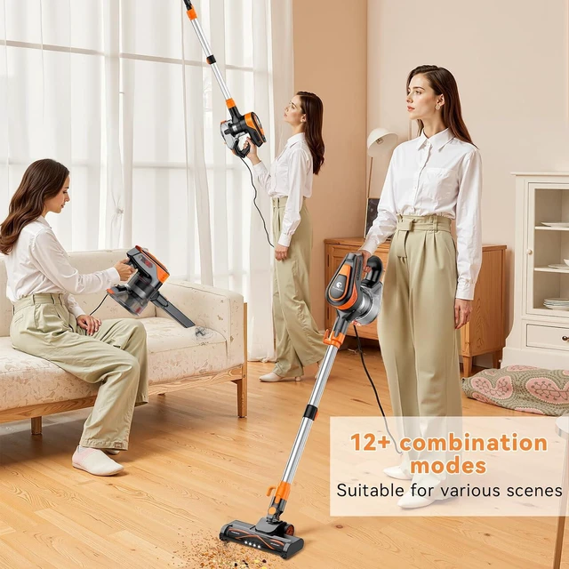 Alt view image 2 of 7 - TC-JUNESUN 23Ft Vacuum Cleaner for Home, 600W Corded Stick Vacuum with 20Kpa Powerful Suction, Self-Standing 2 Speeds Lightweight Vacuum for Carpet,Stair,Hard Floors Pet Hair