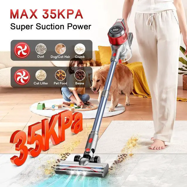 Alt view image 2 of 7 - Cordless Vacuum Cleaner for Home - Powerful, 35Kpa Stick Vacuums Lightweight with Detachable Battery Display, Max 45Mins Runtime, 8 in 1 Handheld Vacuum for Hardfloor & Carpets Pet Hair, Y5