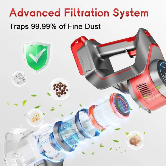 Alt view image 6 of 7 - Cordless Vacuum Cleaner for Home - Powerful, 35Kpa Stick Vacuums Lightweight with Detachable Battery Display, Max 45Mins Runtime, 8 in 1 Handheld Vacuum for Hardfloor & Carpets Pet Hair, Y5