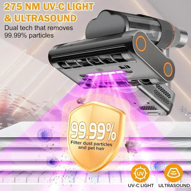 Alt view image 4 of 7 - Powerful Mattress Vacuum Cleaner,Handheld Bed Vacuum with UV-C Light, 16Kpa Strong Suction, 30000 RPM Dual Drum Brushes, 140°F Hot Air & Ultrasonic Tech, 500W Corded for Quick Dust Removal