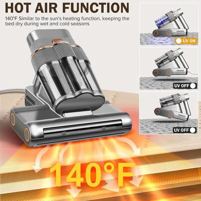 Alt view image 3 of 7 - Powerful Mattress Vacuum Cleaner,Handheld Bed Vacuum with UV-C Light, 16Kpa Strong Suction, 30000 RPM Dual Drum Brushes, 140°F Hot Air & Ultrasonic Tech, 500W Corded for Quick Dust Removal