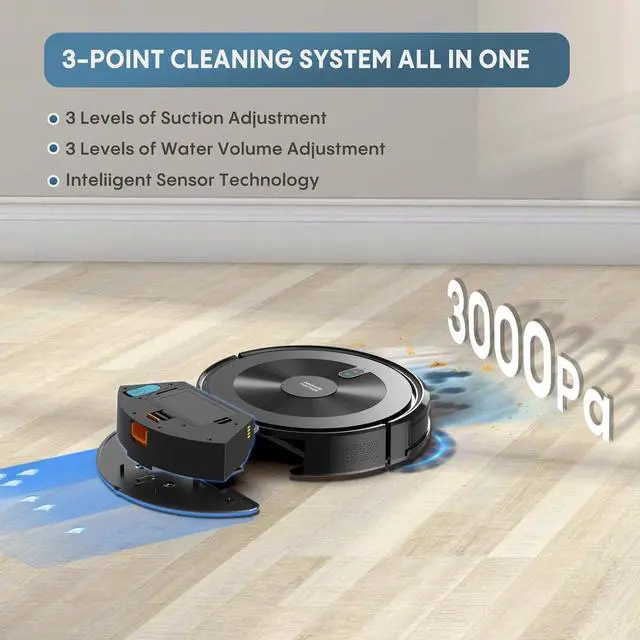 Alt view image 2 of 7 - Robot Vacuum and Mop: 2-in-1 Robot Vacuum Cleaner 3000Pa Strong Suction & Tangle-Free & Alexa/APP Control & Self-Charging, Schedule Cleaning Robotic Vacuum for Pet Hair, Hard Floor, Carpet