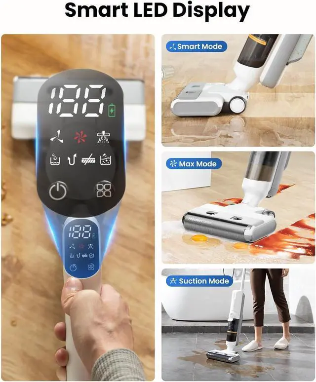 Alt view image 5 of 7 - Proscenic F10 Pro Cordless Wet Dry Vacuum Cleaner, Vacuum and Mop Combo with One-Button Auto Self-Cleaning, 3-in-1 Vacuum Mop for Hard Floors, High-Capacity Dual Tanks, Edge Clean, Ease of Use