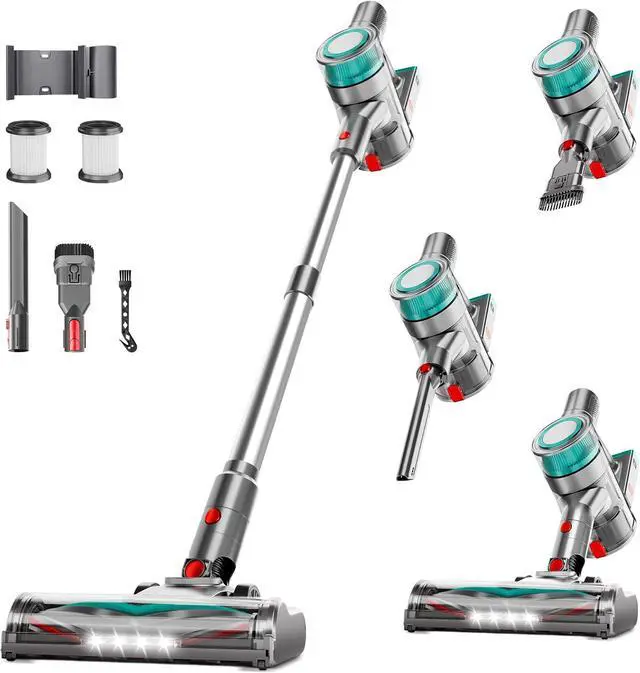 Main image of Cordless Vacuum Cleaner for Home, Powerful Stick Vacuum Cleaner with Rechargeable Battery, 6 in 1 Lightweight Handheld Vacuum, 45 Mins Runtime Cordless Vacuum for Hardfloor & Carpets Pet Hair (Green)