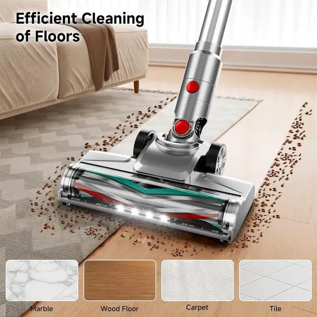 Alt view image 5 of 7 - Cordless Vacuum Cleaner for Home, Powerful Stick Vacuum Cleaner with Rechargeable Battery, 6 in 1 Lightweight Handheld Vacuum, 45 Mins Runtime Cordless Vacuum for Hardfloor & Carpets Pet Hair (Green)