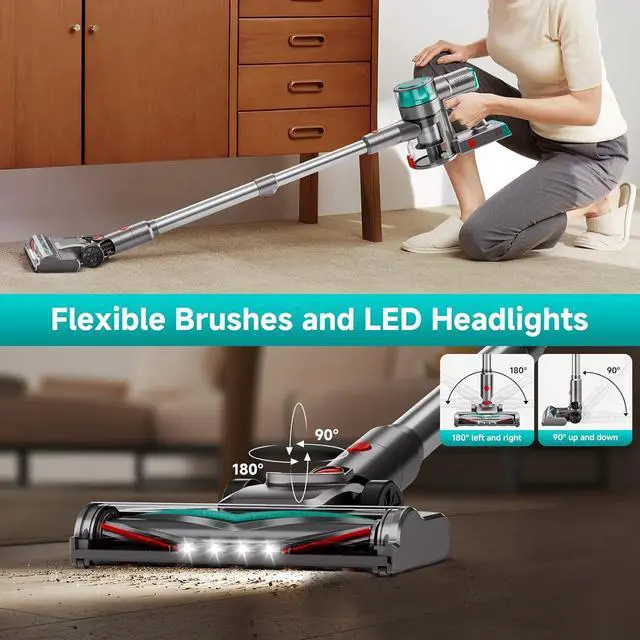 Alt view image 7 of 7 - Cordless Vacuum Cleaner for Home, Powerful Stick Vacuum Cleaner with Rechargeable Battery, 6 in 1 Lightweight Handheld Vacuum, 45 Mins Runtime Cordless Vacuum for Hardfloor & Carpets Pet Hair (Green)