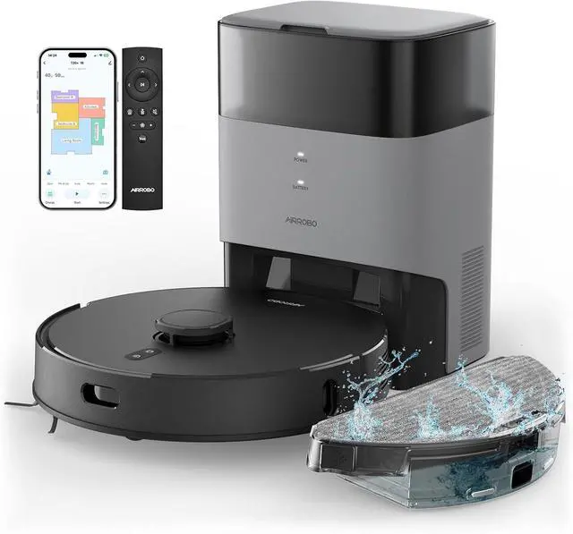 Main image of AIRROBO Robot Vacuum and Mop Combo, Self-Emptying, 60-Day Capacity, Home Mapping, Schedule, Wi-Fi/App/Alexa/Remote, 180mins Runtime, T20+ Robotic Vacuum Cleaner for Pet, Hard Floors, Carpet