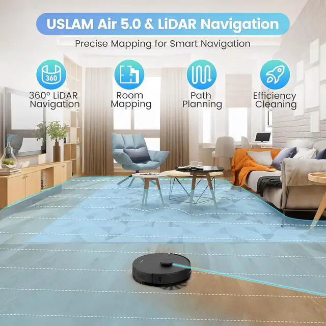 Alt view image 4 of 7 - AIRROBO Robot Vacuum and Mop Combo, Self-Emptying, 60-Day Capacity, Home Mapping, Schedule, Wi-Fi/App/Alexa/Remote, 180mins Runtime, T20+ Robotic Vacuum Cleaner for Pet, Hard Floors, Carpet