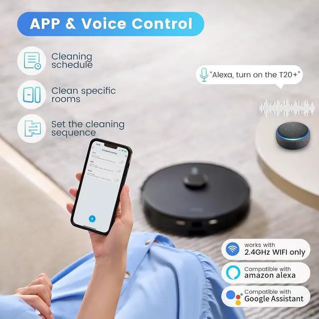 Alt view image 7 of 7 - AIRROBO Robot Vacuum and Mop Combo, Self-Emptying, 60-Day Capacity, Home Mapping, Schedule, Wi-Fi/App/Alexa/Remote, 180mins Runtime, T20+ Robotic Vacuum Cleaner for Pet, Hard Floors, Carpet