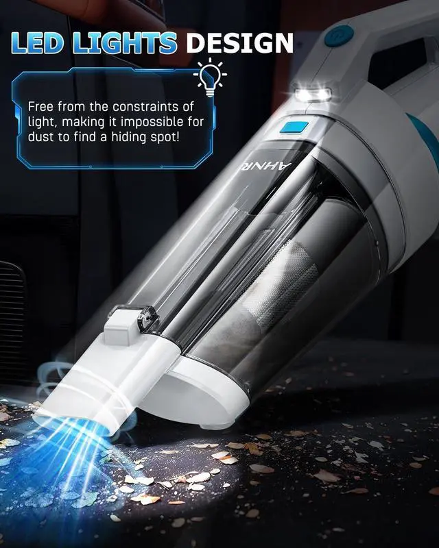 Alt view image 5 of 7 - AHNR Handheld Vacuum Cordless, 16000PA Powerful Suction Hand Held Vacuum Dust Busters Cordless Rechargeable with LED Light & 2 HEPA Filters, Portable Car Vacuum Cleaner High Power for Car Home Office