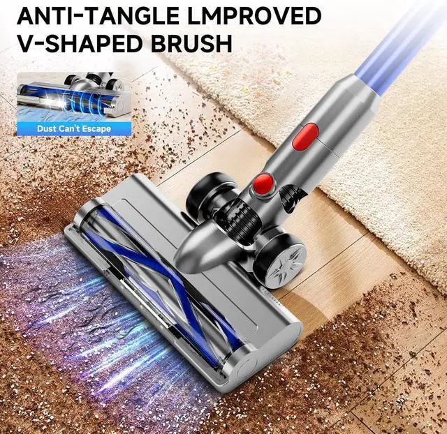 Alt view image 3 of 7 - Cordless Vacuum Cleaner, 8 in 1 Powerful Stick Vacuum with 50Mins Rechargeable Battery, Vacuum Cleaners for Home Anti-Tangled Lightweight Handheld Vacuum for Hardwood Floor, Carpets, Pet Hair, Blue