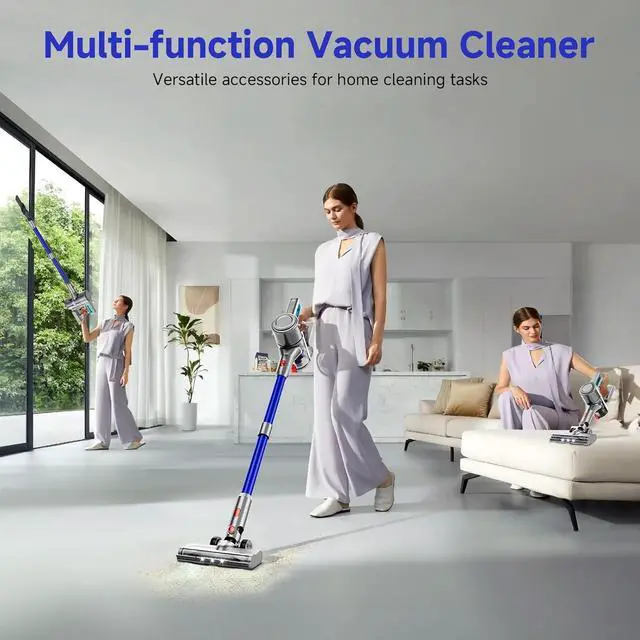 Alt view image 5 of 7 - Cordless Vacuum Cleaner, 8 in 1 Powerful Stick Vacuum with 50Mins Rechargeable Battery, Vacuum Cleaners for Home Anti-Tangled Lightweight Handheld Vacuum for Hardwood Floor, Carpets, Pet Hair, Blue