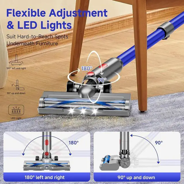 Alt view image 7 of 7 - Cordless Vacuum Cleaner, 8 in 1 Powerful Stick Vacuum with 50Mins Rechargeable Battery, Vacuum Cleaners for Home Anti-Tangled Lightweight Handheld Vacuum for Hardwood Floor, Carpets, Pet Hair, Blue