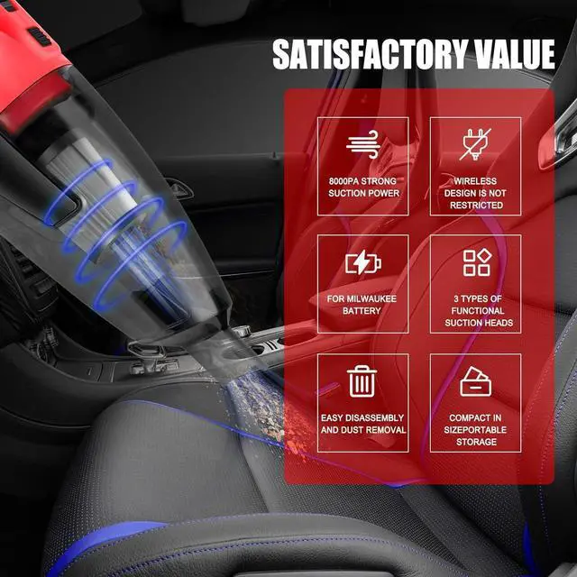 Alt view image 3 of 7 - 120W Cordless Vacuum Cleaner Compatible with Milwaukee 18V Battery (No Battery), Handheld Vacuum for Home, Boat, Workshop, Car, Pet Hair, Furniture, Tool Only