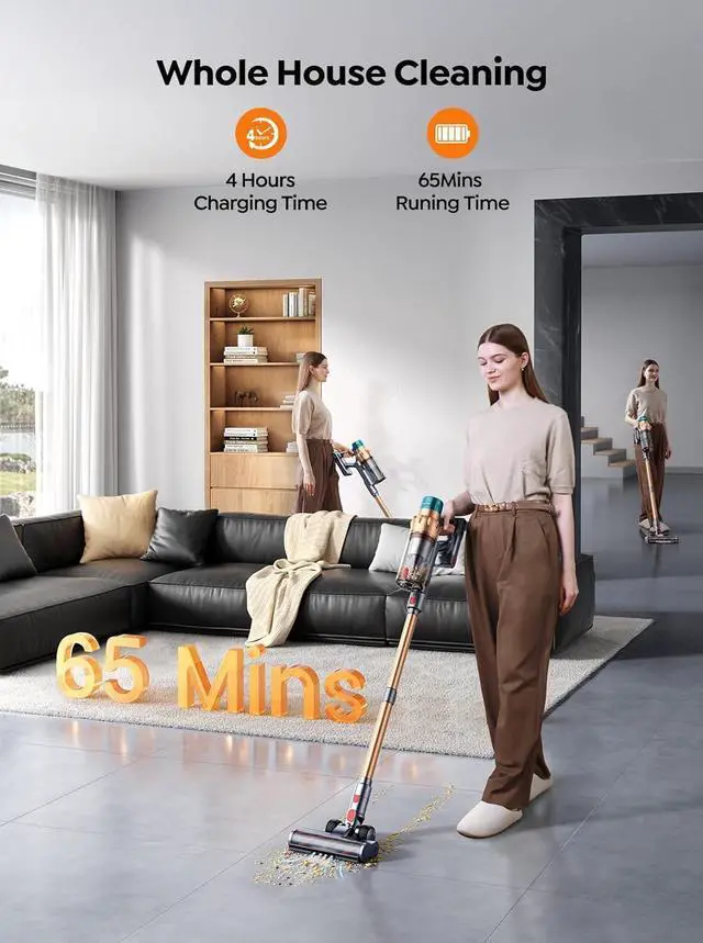 Alt view image 3 of 7 - Cordless Vacuum Cleaner, 600W 50KPA 65 Mins Runtime Self-Standing Vacuum Cleaners for Home, Stick Vacuum with Charging Dock Station Removable Battery, Handheld Vacuum for Pet Hair/Carpet/Floor