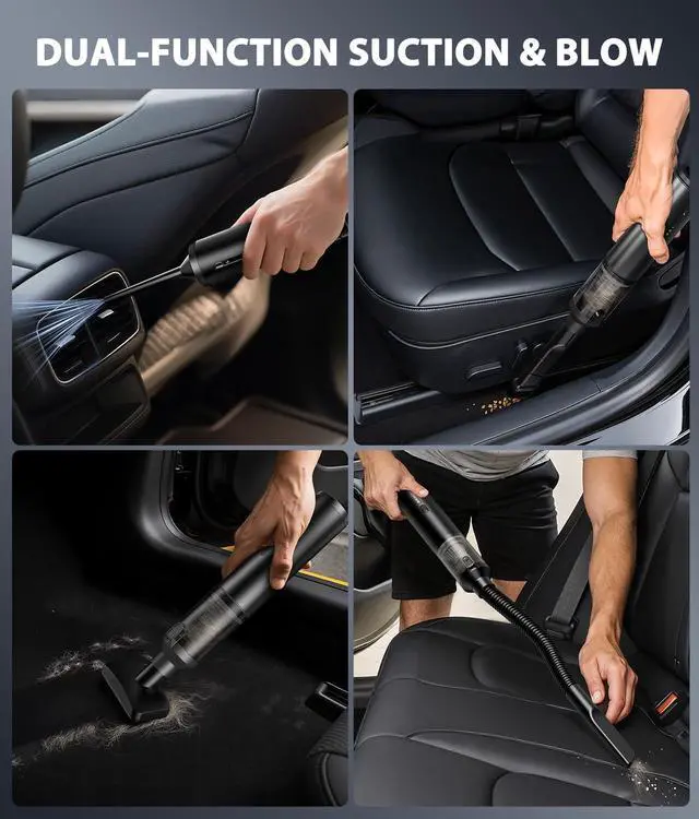 Alt view image 3 of 7 - Car Vacuum Portable Cordless Handheld Vacuum Cleaner 4-in-1 Mini Cordless Vacuum with 2 Suction Modes and 16800pa Suction Power Blowing & Inflating 2 Modes Handheld Vacuum for Car, Desk, Keyboards