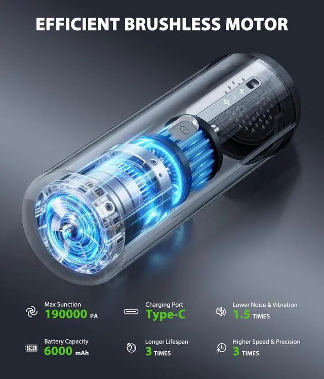 Alt view image 4 of 7 - Car Vacuum Portable Cordless Handheld Vacuum Cleaner 4-in-1 Mini Cordless Vacuum with 2 Suction Modes and 16800pa Suction Power Blowing & Inflating 2 Modes Handheld Vacuum for Car, Desk, Keyboards