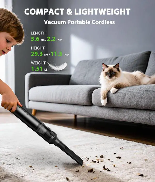 Alt view image 7 of 7 - Car Vacuum Portable Cordless Handheld Vacuum Cleaner 4-in-1 Mini Cordless Vacuum with 2 Suction Modes and 16800pa Suction Power Blowing & Inflating 2 Modes Handheld Vacuum for Car, Desk, Keyboards