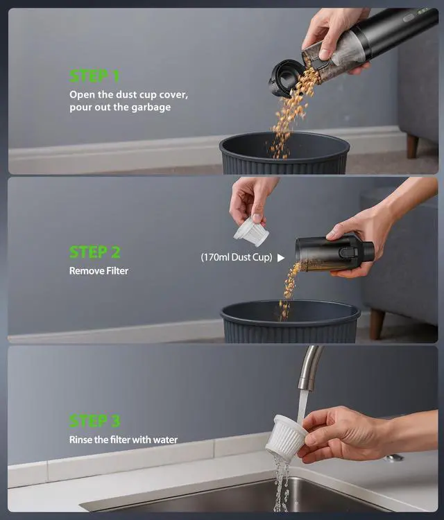 Alt view image 6 of 7 - Car Vacuum Portable Cordless Handheld Vacuum Cleaner 4-in-1 Mini Cordless Vacuum with 2 Suction Modes and 16800pa Suction Power Blowing & Inflating 2 Modes Handheld Vacuum for Car, Desk, Keyboards