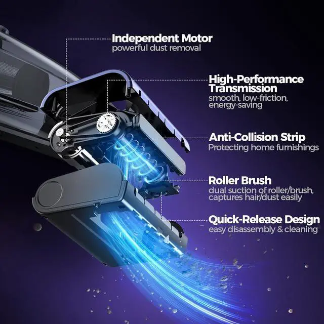 Alt view image 4 of 7 - Pet Hair Handheld Vacuum Cordless: 20000PA High Power Car Vacuum with Motorized Brush and LED Light, Rechargeable Hand Held Vacuum Cleaner with Reusable Filter for Car, Home, Office & Pet, Blue