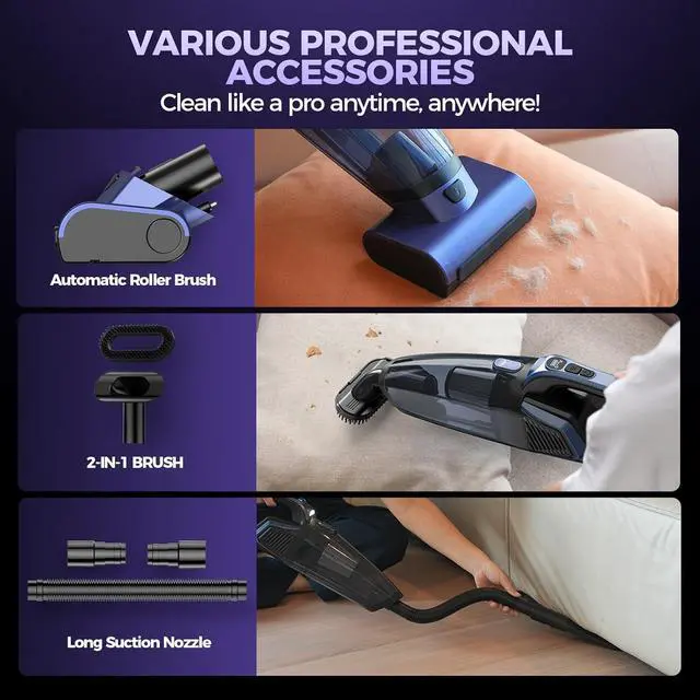 Alt view image 7 of 7 - Pet Hair Handheld Vacuum Cordless: 20000PA High Power Car Vacuum with Motorized Brush and LED Light, Rechargeable Hand Held Vacuum Cleaner with Reusable Filter for Car, Home, Office & Pet, Blue