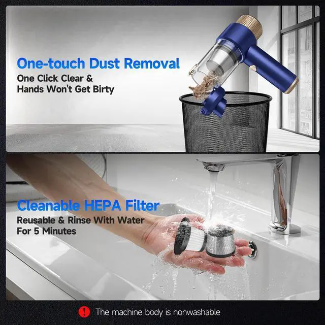 Alt view image 7 of 7 - Car Vacuum Cleaner, 16000PA Mini Car Vacuum Cordless Powerful, 7 in 1 Portable Handheld Vacuum Cordless with LED Light, Dual Filters, One-Touch Empty for Pet Hair, Home, Office