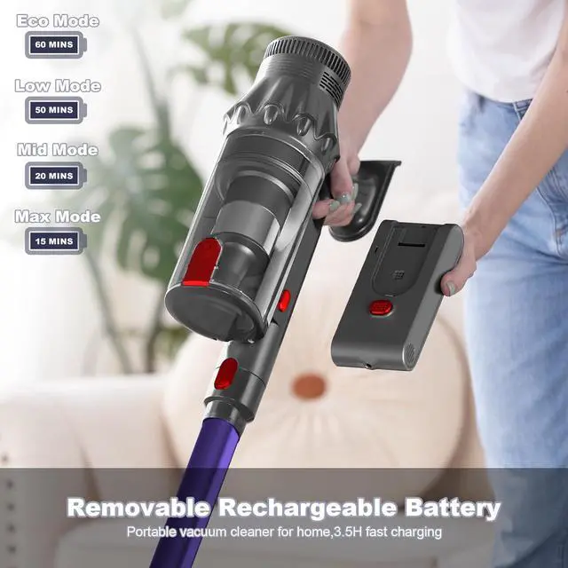 Alt view image 4 of 7 - Cordless Vacuum Cleaner, Vacuum Cleaners for Home, 50KPA 500W Stick Handheld Pet Hair Hardwood Floor Vac, High Power Hand Held Rechargeable Battery Portable Household Lightweight Vac, C11 Purple