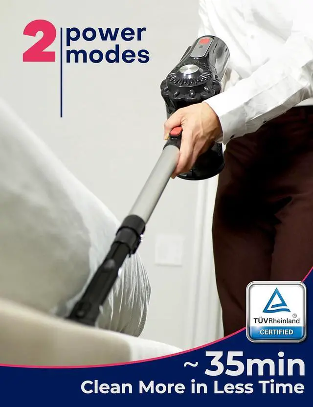 Alt view image 3 of 7 - Roomie Tec Cordless Stick Vacuum Cleaner, Lightweight 2-in-1 Handheld with Powerful Suction, Rechargeable Battery, Bagless HEPA Filter & Self-Standing Design Ideal for Floors, Cars & Home Cleaning